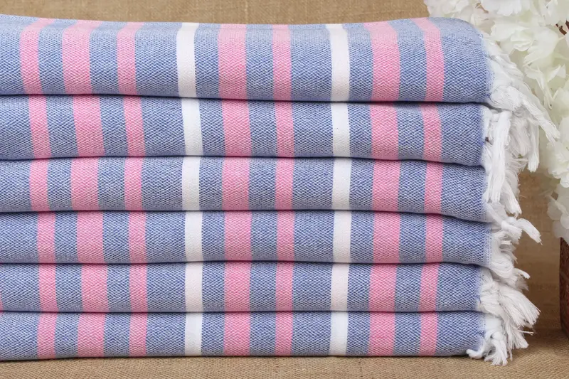 Personalized Turkish Beach Towel Pink-Navy Blue Stripes, 40x71 Inches