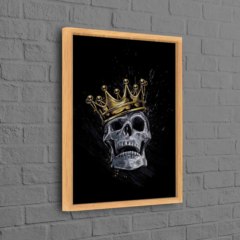 Trendy Black & Gold Skull Skeleton Printed Canvas Art