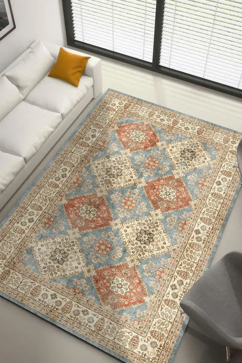 Elegant Tılsım Kadife Printed Rug: Modern Design & Comfort
