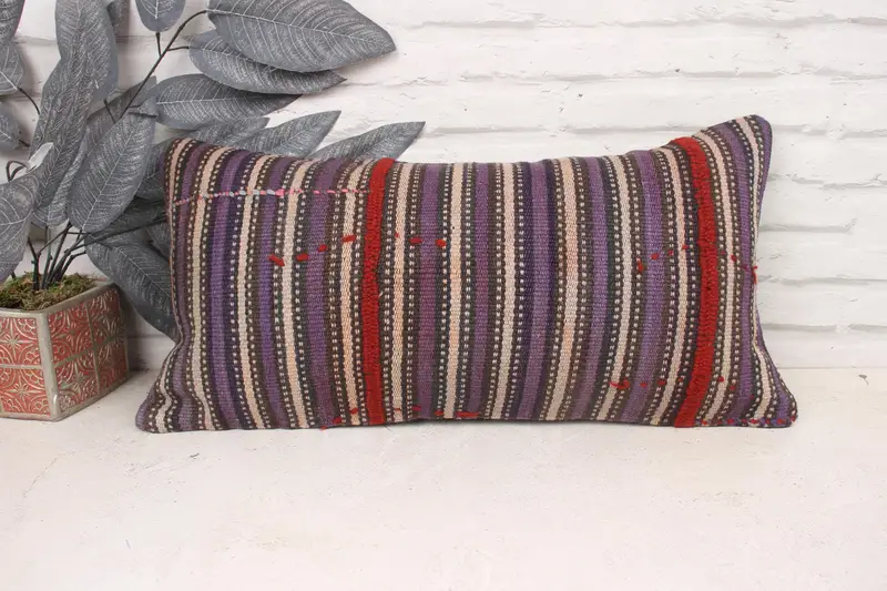Art Deco Cushion Case, 12x24 Purple Cushion, Pillow Case, Home Decor Pillow, Decorative Cushion, Kilim Cushion Sham, Chair Pillow, Antique Pillows - 1