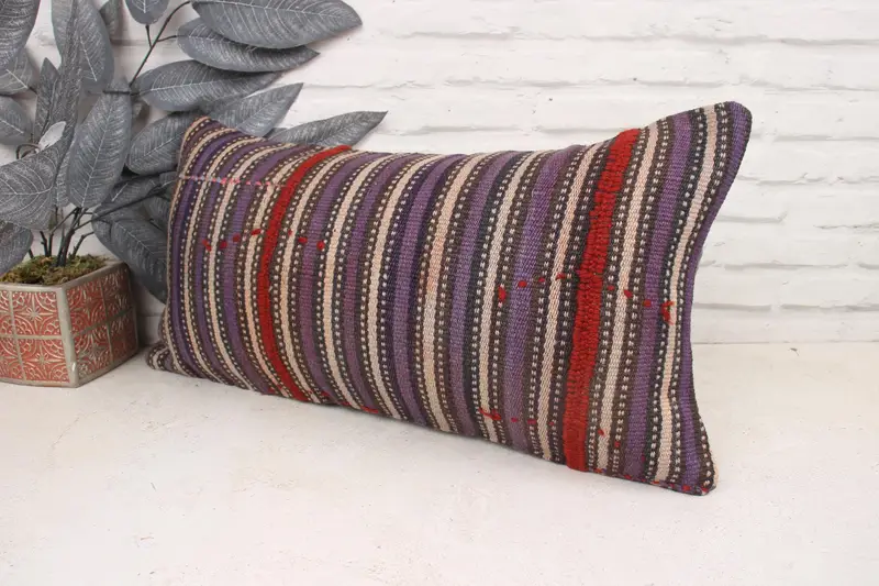Art Deco Cushion Case, 12x24 Purple Cushion, Pillow Case, Home Decor Pillow, Decorative Cushion, Kilim Cushion Sham, Chair Pillow, Antique Pillows - 4