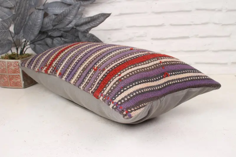 Art Deco Cushion Case, 12x24 Purple Cushion, Pillow Case, Home Decor Pillow, Decorative Cushion, Kilim Cushion Sham, Chair Pillow, Antique Pillows - 6