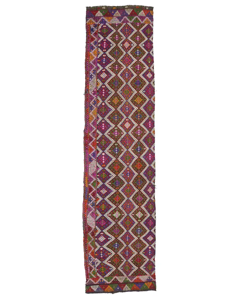 Gökkuşağı Halı, 3x12,2 ft Geometrik Çiçek Desenli