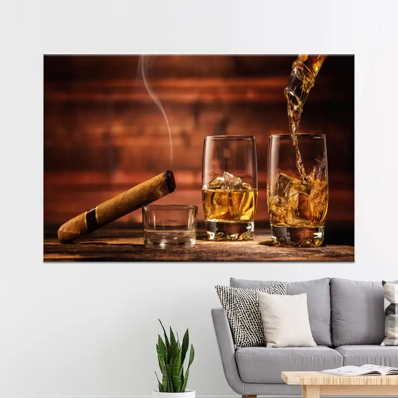 Lienzo elegante con barril de whisky: decoración perfecta para la cueva del hombre
