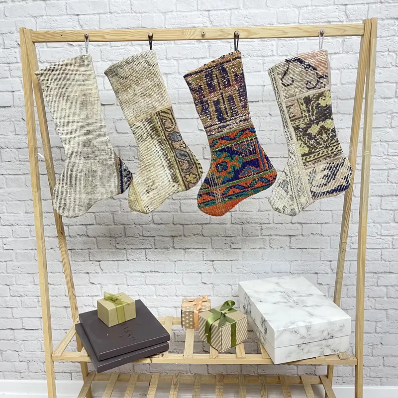 Media de adorno navideño de algodón beige y marrón de 7 pulgadas, decoración festiva navideña