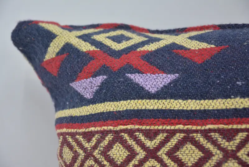 Pillow Sham, Floor Pillow Sham, Tribal Pillow Sham, 20x28 Blue Pillow Cover, Gift Pillow, Vintage Pillow, Kilim Cushion Sham - 2