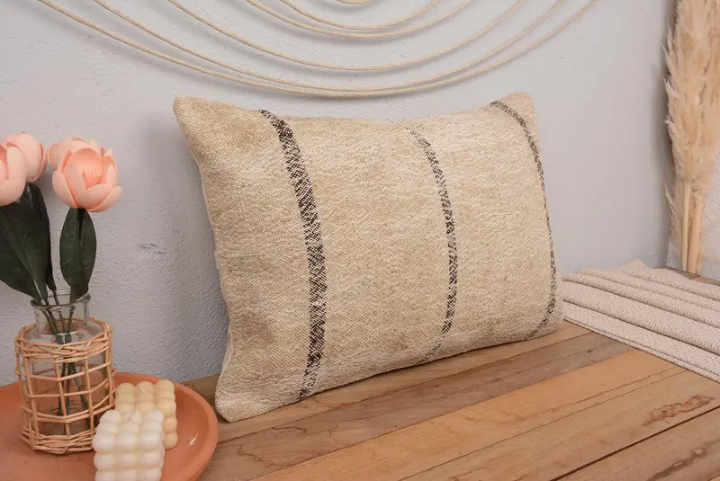 16x24 Beige Pillow, Turkish Kilim Pillow, Pet Cushion Case, Boho Pillow Sham Cover, Turkish Corner Pillow Case, Pillow Case, Pillow for Sofa - 1