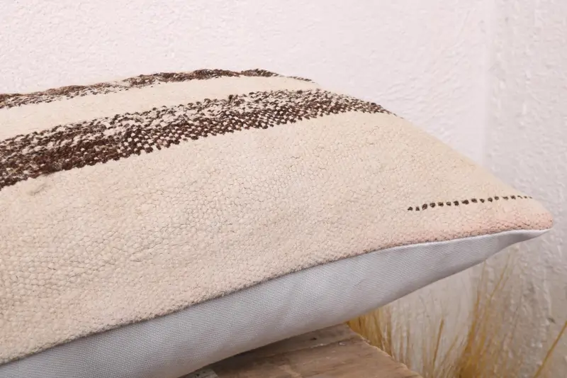 12x24 Beige Cushion Case, Turkish Pillow, Antique Pillows, Pillow, Sofa Bolster Cushion Cover, Wool Kilim Pillow Pillow Case, Pillow for Couch - 6
