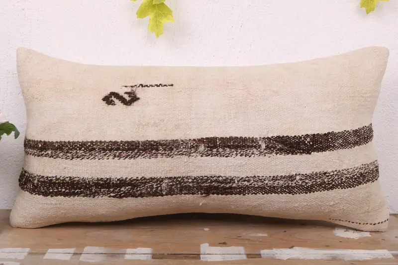 12x24 Beige Cushion Case, Turkish Pillow, Antique Pillows, Pillow, Sofa Bolster Cushion Cover, Wool Kilim Pillow Pillow Case, Pillow for Couch - 2