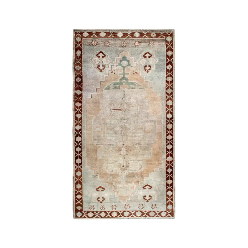 Vintage Turkish Rug, 4.5x8.5 ft Oushak Rug, Brown Area Bordered Rug - 1