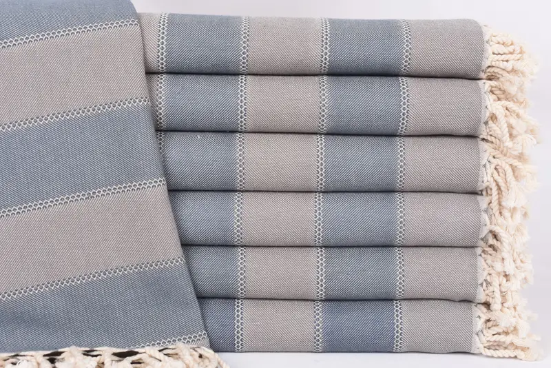 Beach Towel Monogrammed Turkish Cotton Brown-Petrol Stripes, 67x36 Inches