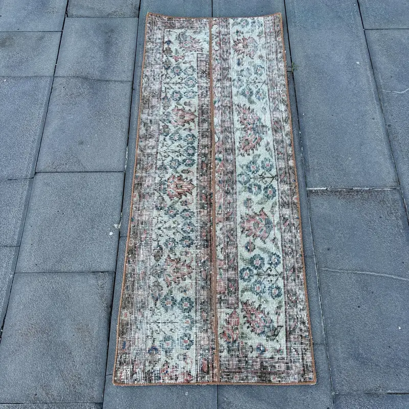 1.7x4.5 ft Turkish Oushak Rug, Vintage Rug, Blue Polka dot Wool Rug - 1