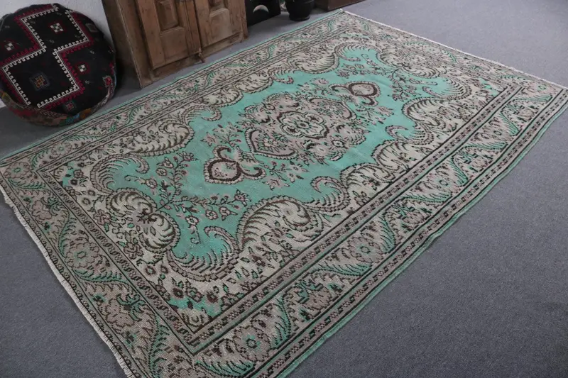 Vintage Halı, 5.8x8.5 ft Türk Halısı, Mavi Kahverengi Oryantal Yün Halı - 1