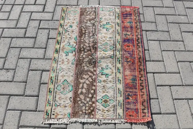 Brown & Green Rug, 2.3x3.4 ft Striped Geometric Design