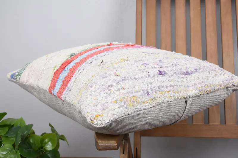 Vintage Kilim Throw Pillow, Neutral Pillow Case, Ethnical Kilim Rug Pillow, 18x18 Beige Pillow Cover, Kilim Cushion Sham, Pillow - 6