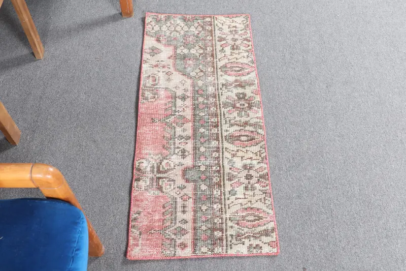 Zarif Bej ve Yeşil Halı, 1,4x3,3 ft Geometrik Çiçek