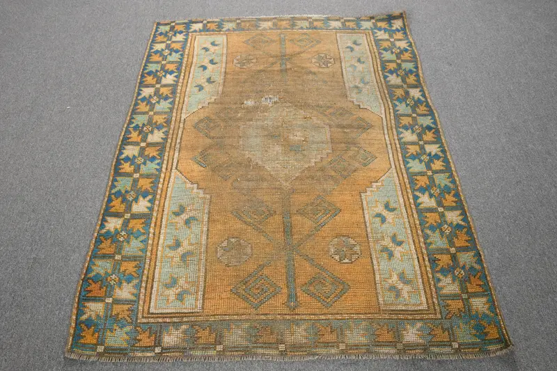 4x5 ft Teppich, türkischer Oushak Teppich, Vintage blauer Wollteppich - 1
