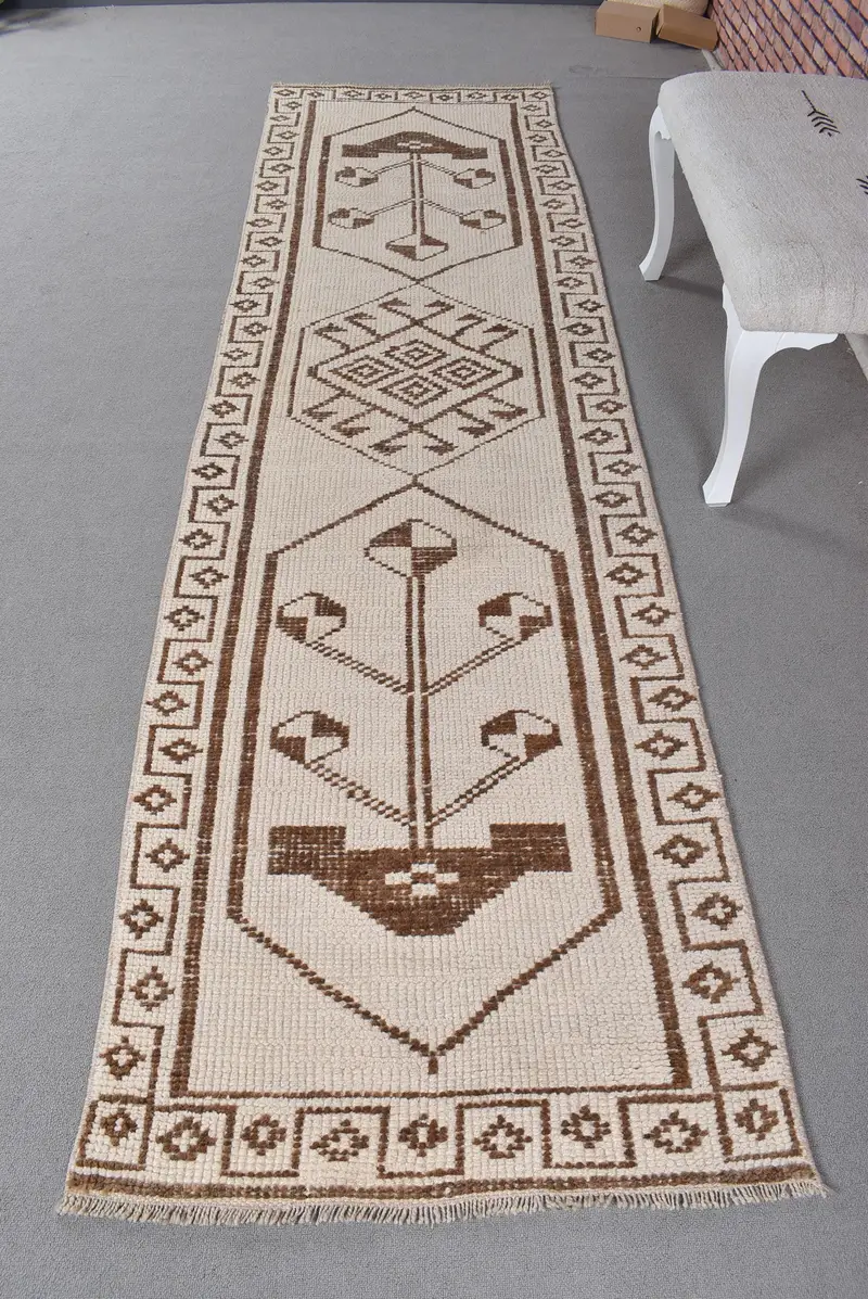 Bej ve Kahverengi Puantiyeli Halı, 0,2x10,4 ft Şık Dekor