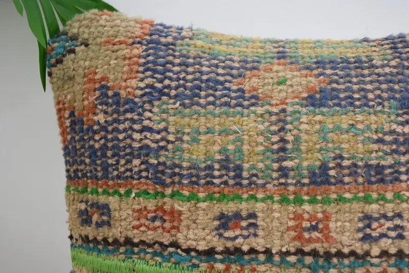 Handmade Kilim Cushion, Turkish Pillow, Anatolian Pillow Case, Antique Pillows, Handwoven Pillow, Pillow Cover, 14x14 Blue Pillow - 2