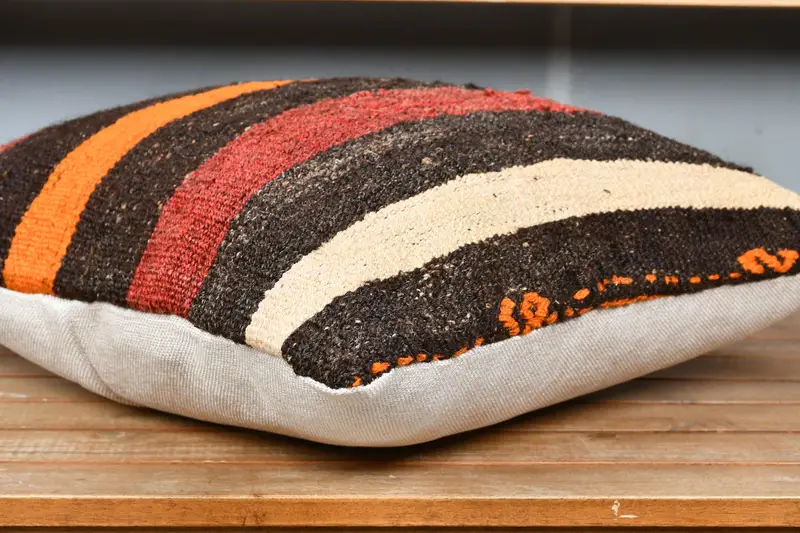 Turkish Pillow, Throw Kilim Pillow, Pillow Case, 18x18 Brown Pillow Sham, Pillow for Sofa, Square Throw Cushion Cover, Oriental Pillow Sham - 4
