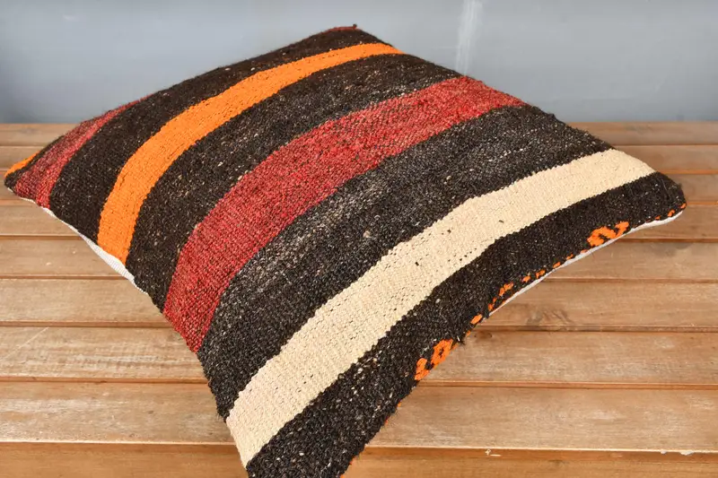 Turkish Pillow, Throw Kilim Pillow, Pillow Case, 18x18 Brown Pillow Sham, Pillow for Sofa, Square Throw Cushion Cover, Oriental Pillow Sham - 2