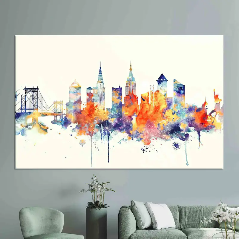 Modern New York Skyline Canvas: Colorful Cityscape Art Print