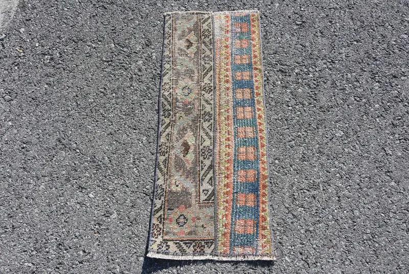 Vintage 1.1x2.8 ft Halı, Oushak Türk Halısı, Mavi Güneybatı Yün Halı - 1