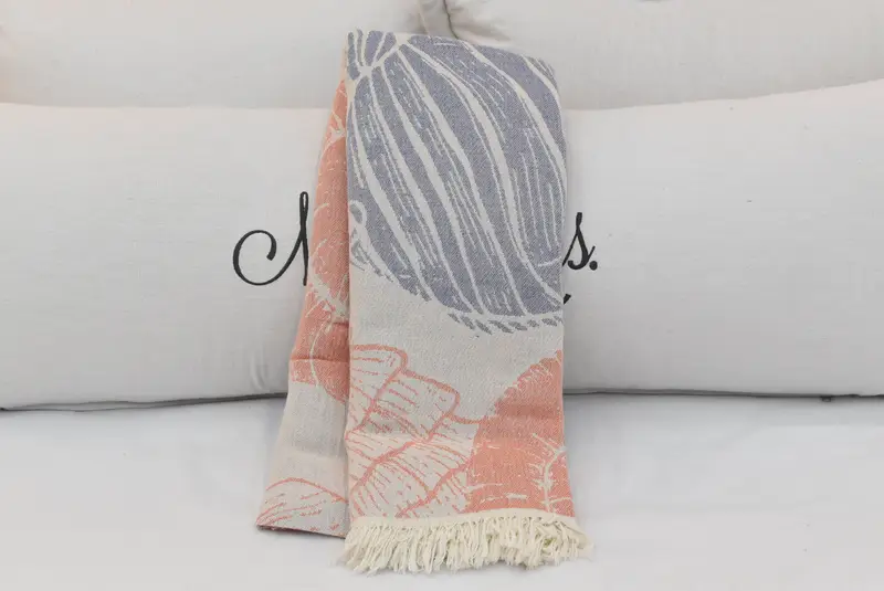 Embroidered Bedspread, Bedspread, Turkish Blanket, Woven Blanket, 88x64 Cotton Underwater Animals Design Towel, Wedding Hand Made Gift - 4