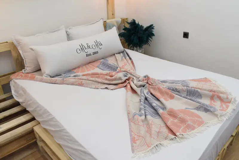 Embroidered Bedspread, Bedspread, Turkish Blanket, Woven Blanket, 88x64 Cotton Underwater Animals Design Towel, Wedding Hand Made Gift - 8