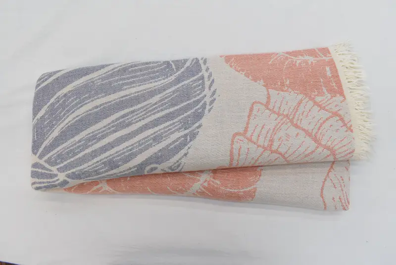 Embroidered Bedspread, Bedspread, Turkish Blanket, Woven Blanket, 88x64 Cotton Underwater Animals Design Towel, Wedding Hand Made Gift - 2