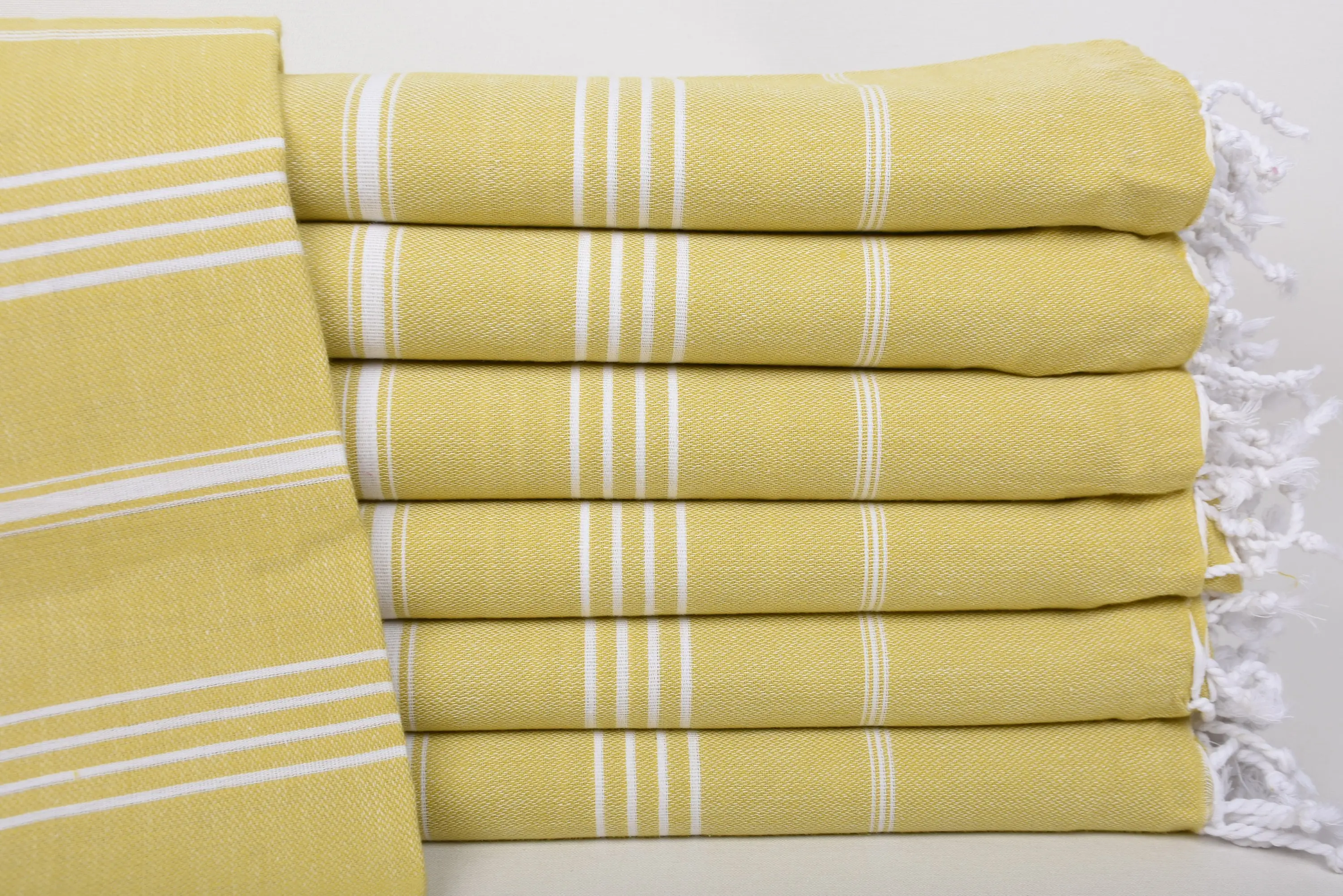 Lemon Green Striped Turkish Cotton Towel, 70x40 Inches - 1