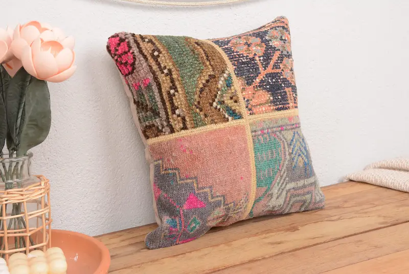 Schwarz-grünes Patchwork-Wurfkissen, 14x14 besticktes Kissen