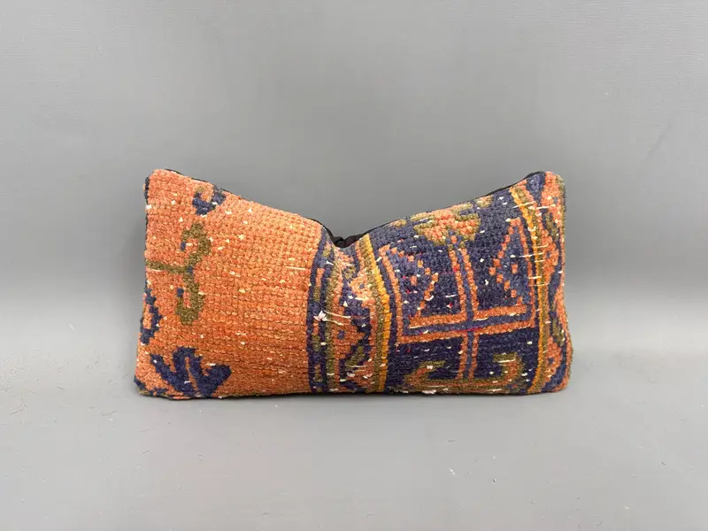 8x16 Orange Cushion Cover, Turkish Kilim Pillow, Cushion Cover, Turkish Pillow, Vintage Kilim Throw Pillow, Bench Pillow Cover - 1