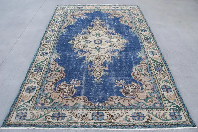 Blue & Beige Check Rug, 7,1x10,8 ft Elegant Flooring