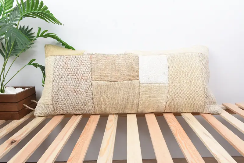 16x36 White Pillow Sham, Pillow Case, Antique Pillows, Ethnical Kilim Rug Pillow, Handmade Kilim Cushion, Designer Throw Pillow - 1