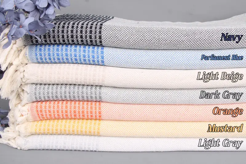 Custom Monogram Cotton Blanket Beige Stripes, 91x95 Inches