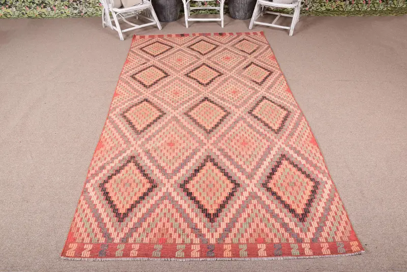 Kilim Rug, 5.4x10.2 ft Turkish Rug, Red Rug Wool - 1