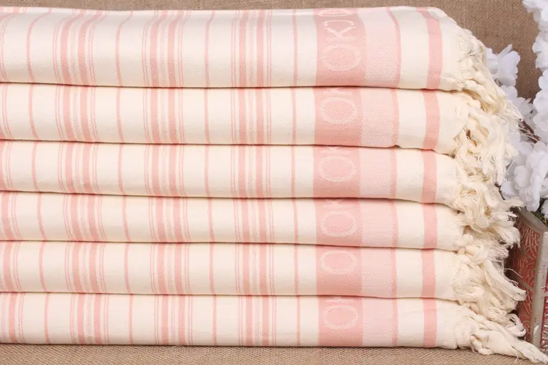 Toalla de Playa Algodón Turco Rayas Rosa Claro, 40x71 Pulgadas