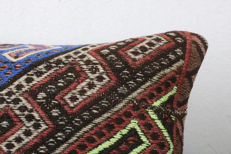 Kilim Pillow Cover, Pillow for Sofa, Ethnical Kilim Rug Pillow, 12x24 Blue Cushion Cover, Turkish Rugs Cushion Case, Cushion - 5