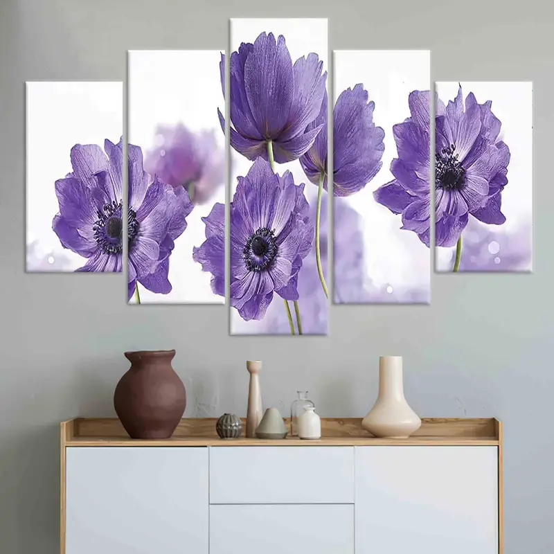 Canvas Wall Art, Purple Flower Wall Art, Living Room Decor, Purple Canvas, Modern Wall Art, Abstract Flower Poster, Personalized Gift, - 1