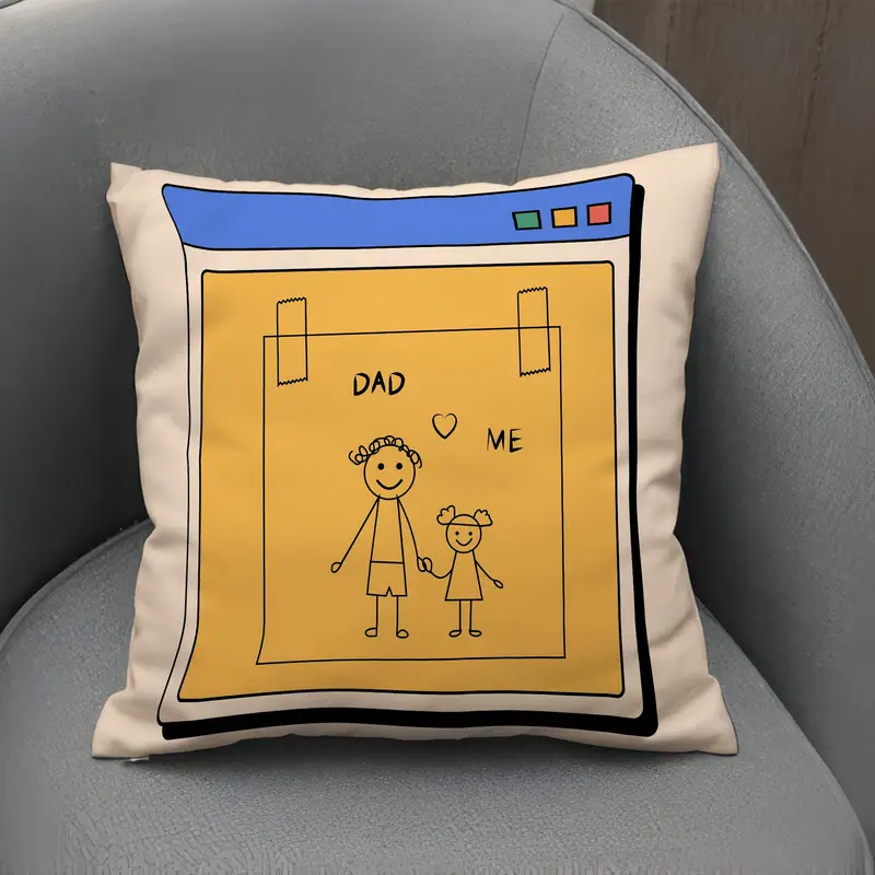 Personalized Dad and Me Pillow Cover, Kids Drawing Print, Father’s Day Gift - 1