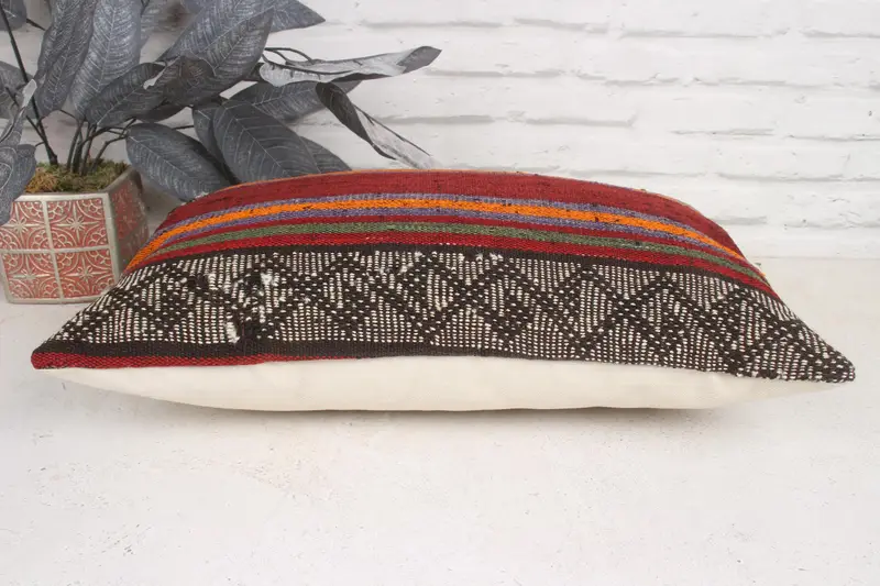 Antique Pillows, Office Chair Cushion Case, Pillow Cover, 12x20 Red Pillow Case, Boho Pillow, Christmas Cushion Cover, Throw Kilim Pillow - 5