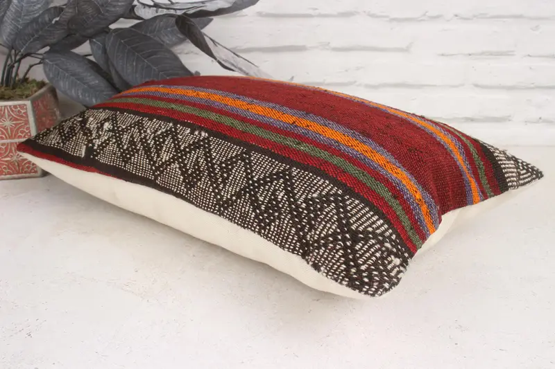 Antique Pillows, Office Chair Cushion Case, Pillow Cover, 12x20 Red Pillow Case, Boho Pillow, Christmas Cushion Cover, Throw Kilim Pillow - 6