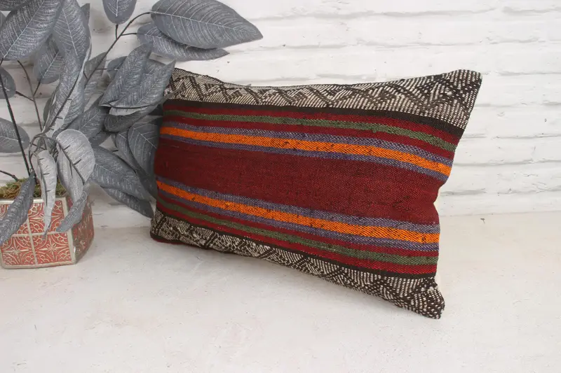 Antique Pillows, Office Chair Cushion Case, Pillow Cover, 12x20 Red Pillow Case, Boho Pillow, Christmas Cushion Cover, Throw Kilim Pillow - 4