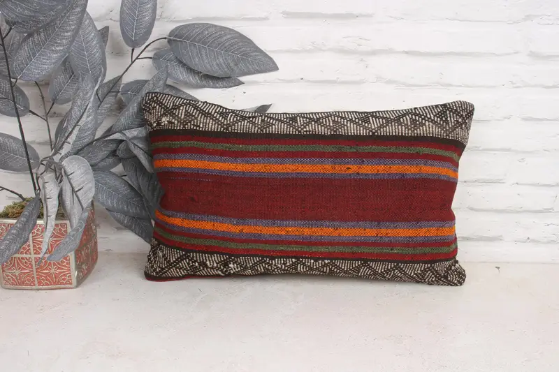 Antique Pillows, Office Chair Cushion Case, Pillow Cover, 12x20 Red Pillow Case, Boho Pillow, Christmas Cushion Cover, Throw Kilim Pillow - 1