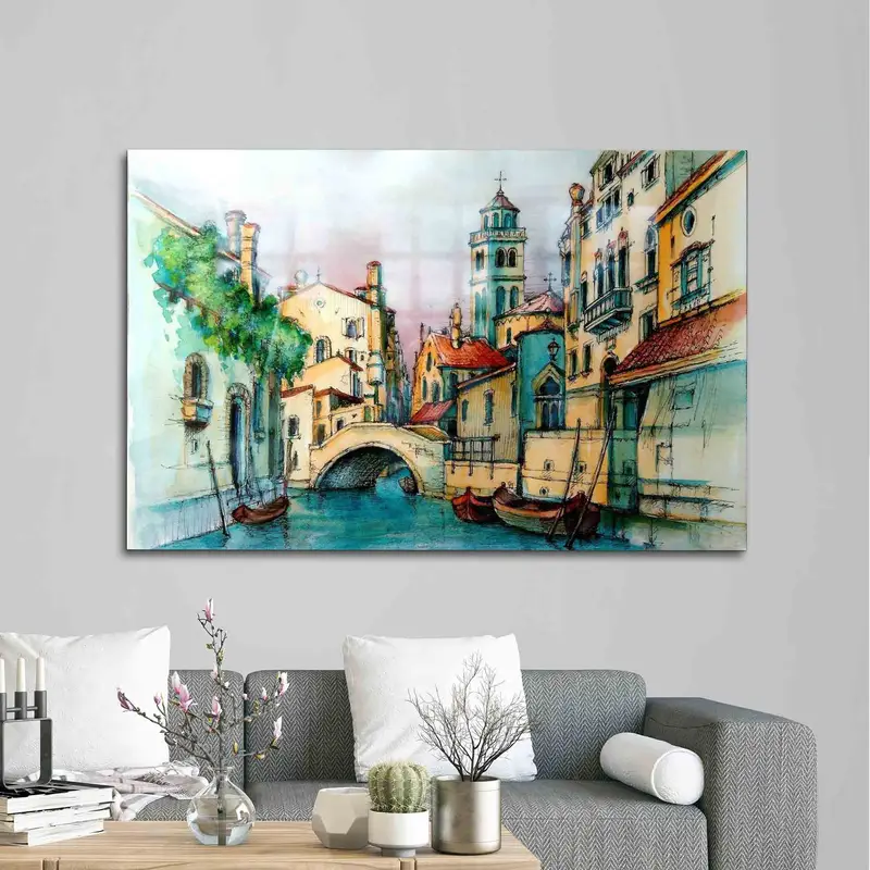 Zarif Venedik Manzarası Baskılı Cam: Modern Soyut Tasarım