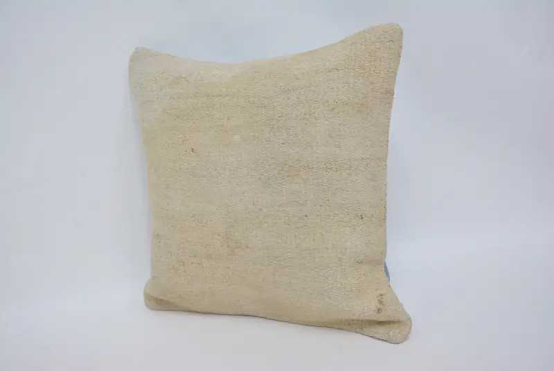 Cotton Cushion Cover, Boho Pillow Sham Cover, Cushion, Vintage Kilim Throw Pillow, 14x14 Beige Cushion, Kilim Pillow Cover - 4