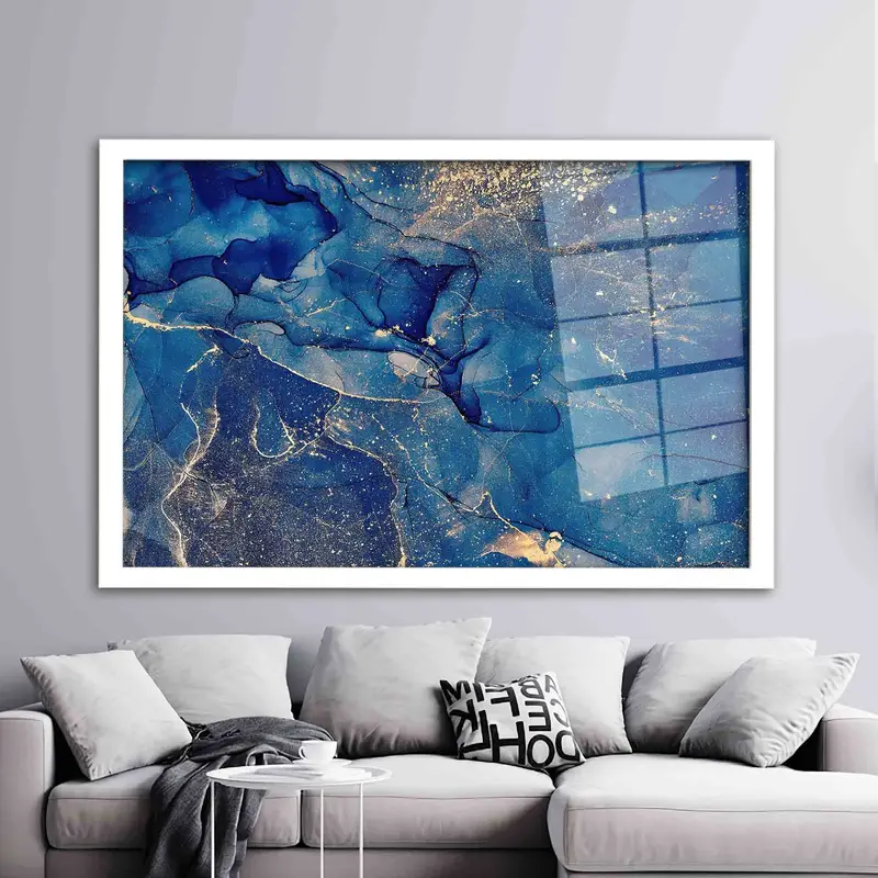 Luxury Marble Printed Glass: Elegant Shimmery Blue Design