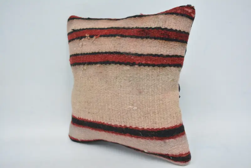 Turkish Kilim Pillow, Decorative Bolster Pillow Case, Cozy Throw Pillow Cover, Cushion, Kilim Pillow, Vintage Pillow, 12x12 Beige Cushion Cover - 4