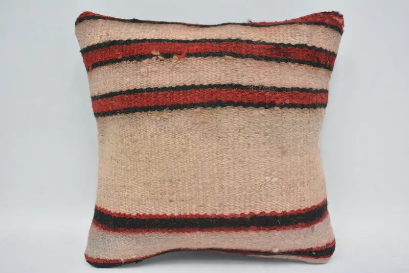 Turkish Kilim Pillow, Decorative Bolster Pillow Case, Cozy Throw Pillow Cover, Cushion, Kilim Pillow, Vintage Pillow, 12x12 Beige Cushion Cover - 1